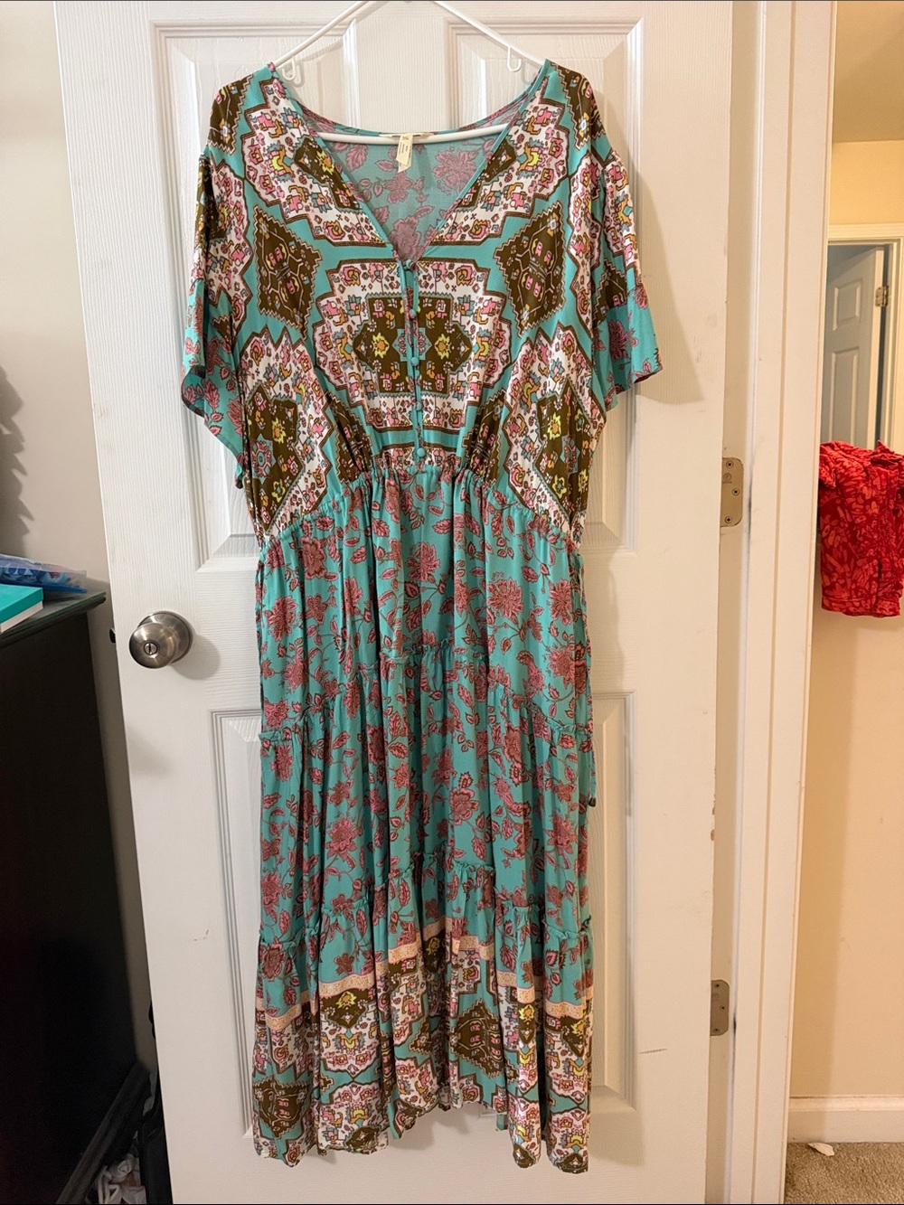 Matilda Jane Teal Maxi Dress with Olive and Pink Floral Print xxl